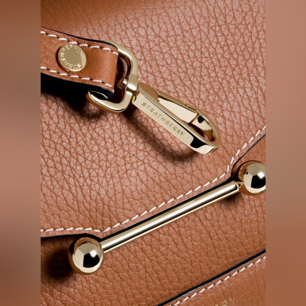 NWT STRATHBERRY Mosaic Nano Leather Top-Handle Bag Tan with Vanilla Stitch - Picture 14 of 15